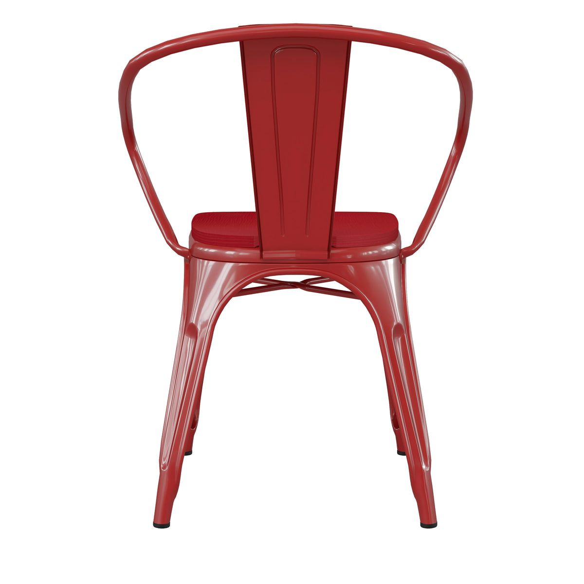 Red/Red |#| All-Weather Metal Stack Chair with Arms and Poly Resin Seat - Red/Red