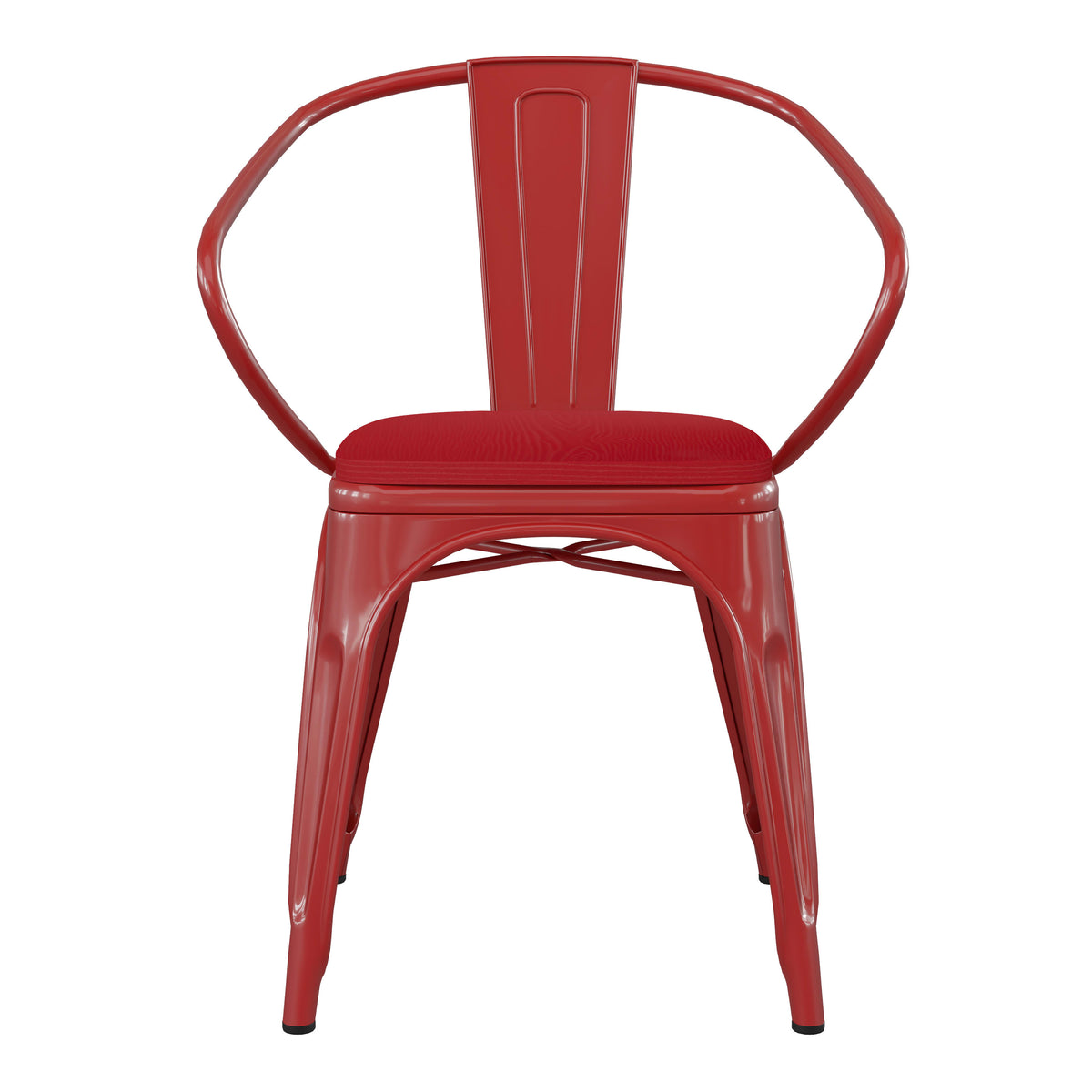 Red/Red |#| All-Weather Metal Stack Chair with Arms and Poly Resin Seat - Red/Red