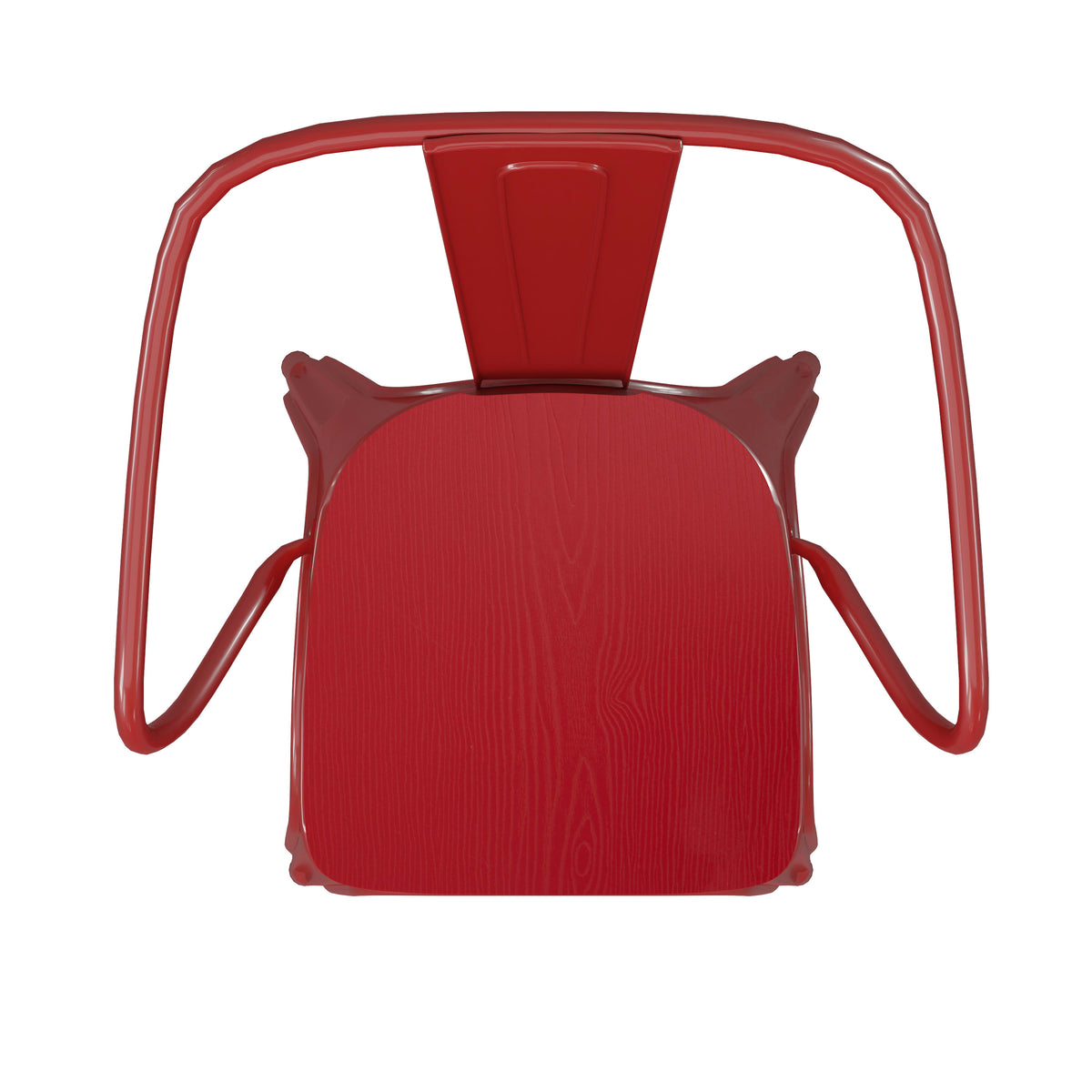 Red/Red |#| All-Weather Metal Stack Chair with Arms and Poly Resin Seat - Red/Red