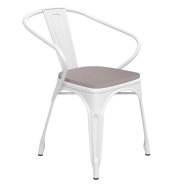 White/Gray |#| All-Weather Metal Stack Chair with Arms and Poly Resin Seat - White/Gray