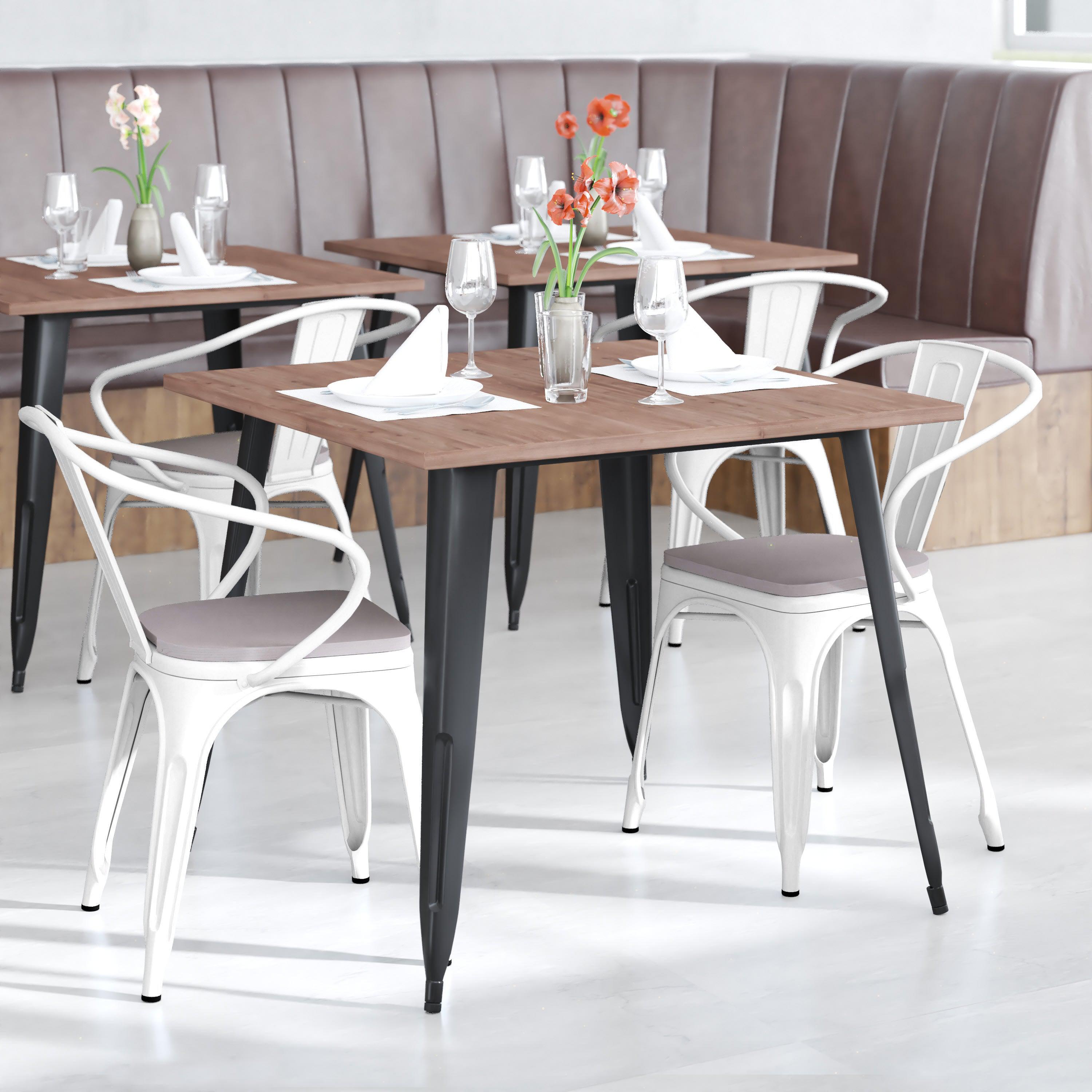 Luna Commercial Grade Metal Indoor Outdoor Stack Chair with Arms All Weather Polystyrene Seat and Vertical Slat Back