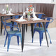 Blue/Teal-Blue |#| All-Weather Metal Stack Chair with Arms and Poly Resin Seat - Blue/Teal Blue