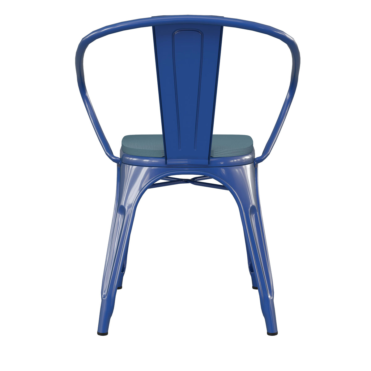 Blue/Teal-Blue |#| All-Weather Metal Stack Chair with Arms and Poly Resin Seat - Blue/Teal Blue