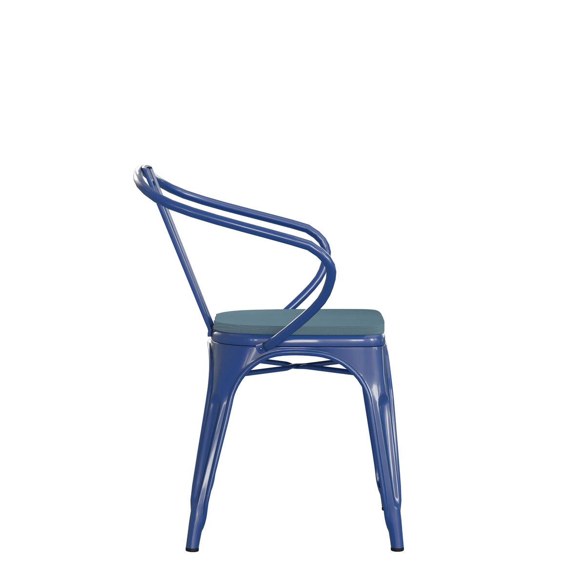 Blue/Teal-Blue |#| All-Weather Metal Stack Chair with Arms and Poly Resin Seat - Blue/Teal Blue