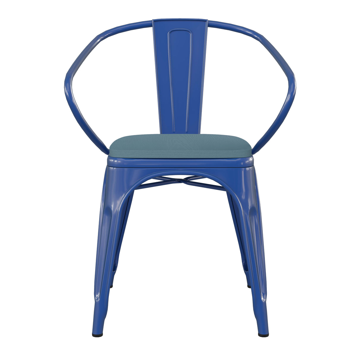 Blue/Teal-Blue |#| All-Weather Metal Stack Chair with Arms and Poly Resin Seat - Blue/Teal Blue