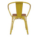 Yellow/Teak |#| All-Weather Metal Stack Chair with Arms and Poly Resin Seat - Yellow/Teak