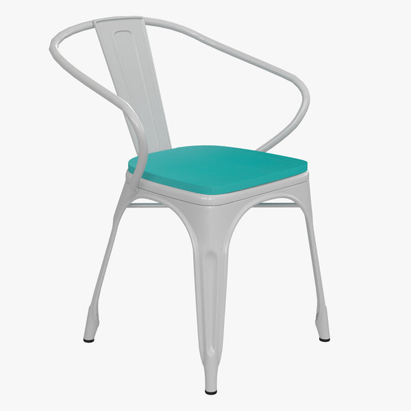 White/Mint Green |#| All-Weather Metal Stack Chair with Arms and Poly Resin Seat - White/Mint