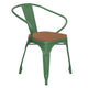 Green/Teak |#| All-Weather Metal Stack Chair with Arms and Poly Resin Seat - Green/Teak