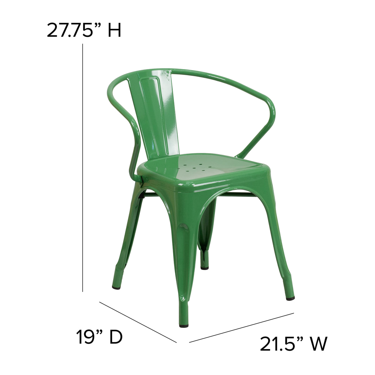 Green/Teak |#| All-Weather Metal Stack Chair with Arms and Poly Resin Seat - Green/Teak