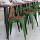 Green/Teak |#| All-Weather Metal Stack Chair with Arms and Poly Resin Seat - Green/Teak