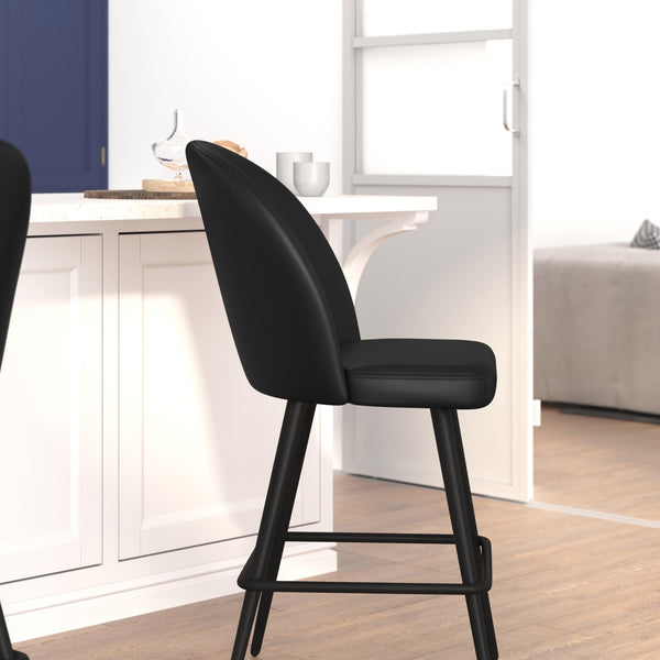 Black LeatherSoft |#| Commercial Grade 26inch Armless Stools with Contoured Backs in Black LeatherSoft