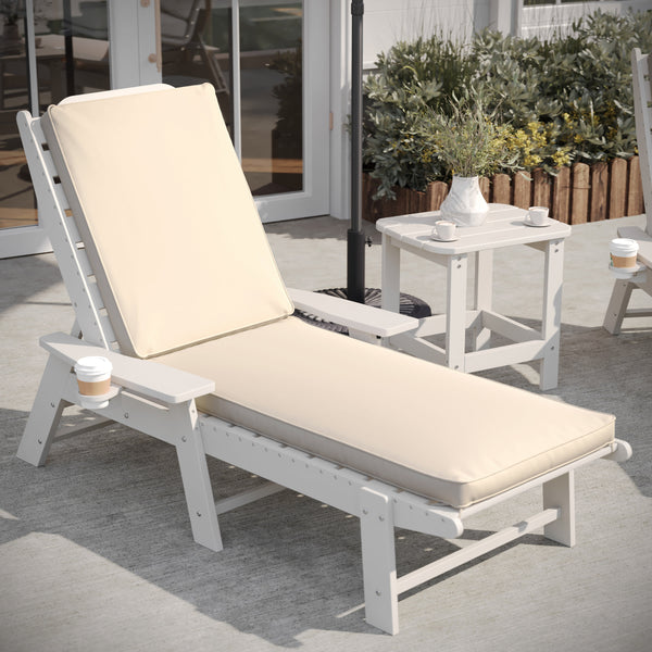 Beige |#| Commercial Water-Resistant Outdoor Chaise Lounge Patio Cushion in Beige