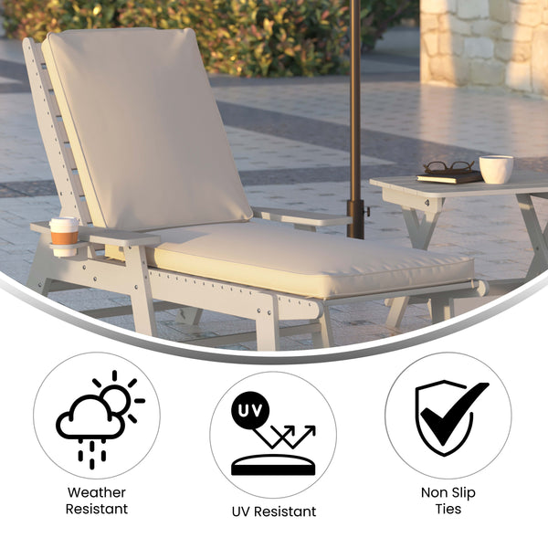 Beige |#| Commercial Water-Resistant Outdoor Chaise Lounge Patio Cushion in Beige