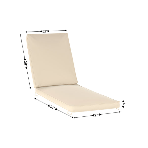 Beige |#| Commercial Water-Resistant Outdoor Chaise Lounge Patio Cushion in Beige