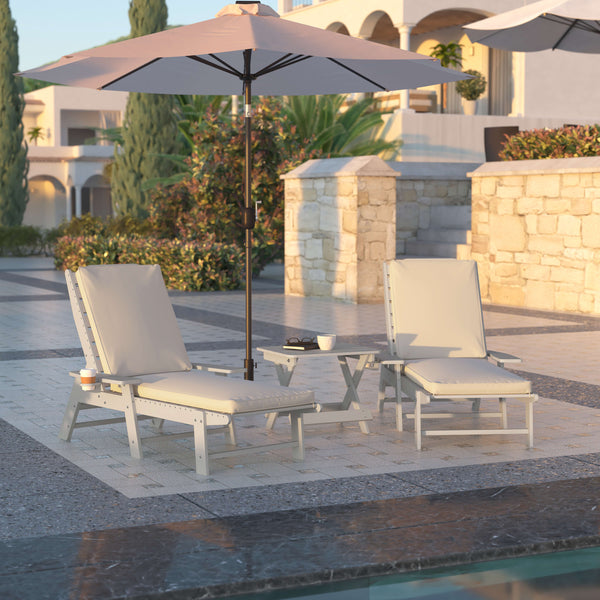 Beige |#| Commercial Water-Resistant Outdoor Chaise Lounge Patio Cushion in Beige