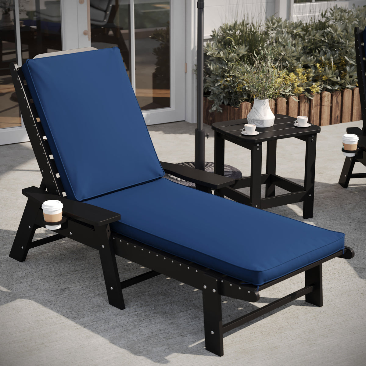 Navy |#| Commercial Water-Resistant Outdoor Chaise Lounge Patio Cushion in Navy