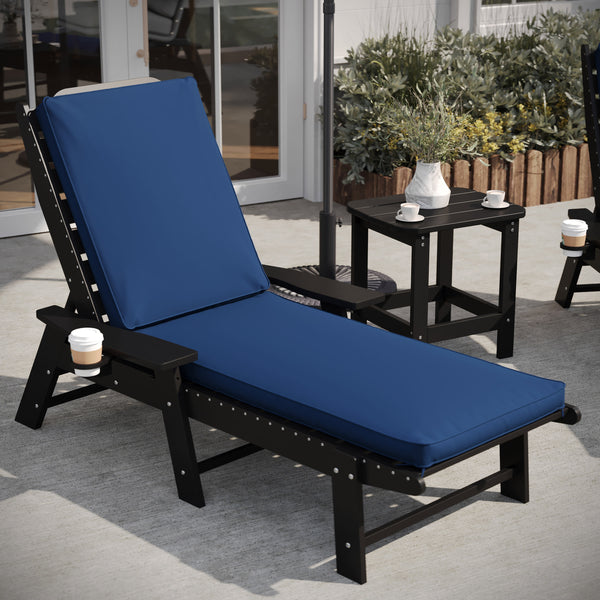 Navy |#| Commercial Water-Resistant Outdoor Chaise Lounge Patio Cushion in Navy