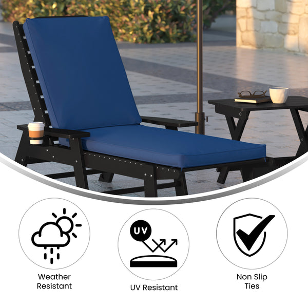 Navy |#| Commercial Water-Resistant Outdoor Chaise Lounge Patio Cushion in Navy