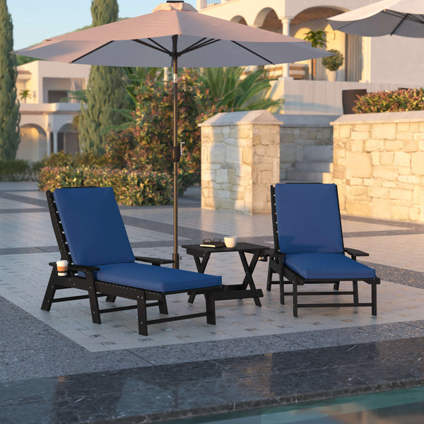 Navy |#| Commercial Water-Resistant Outdoor Chaise Lounge Patio Cushion in Navy