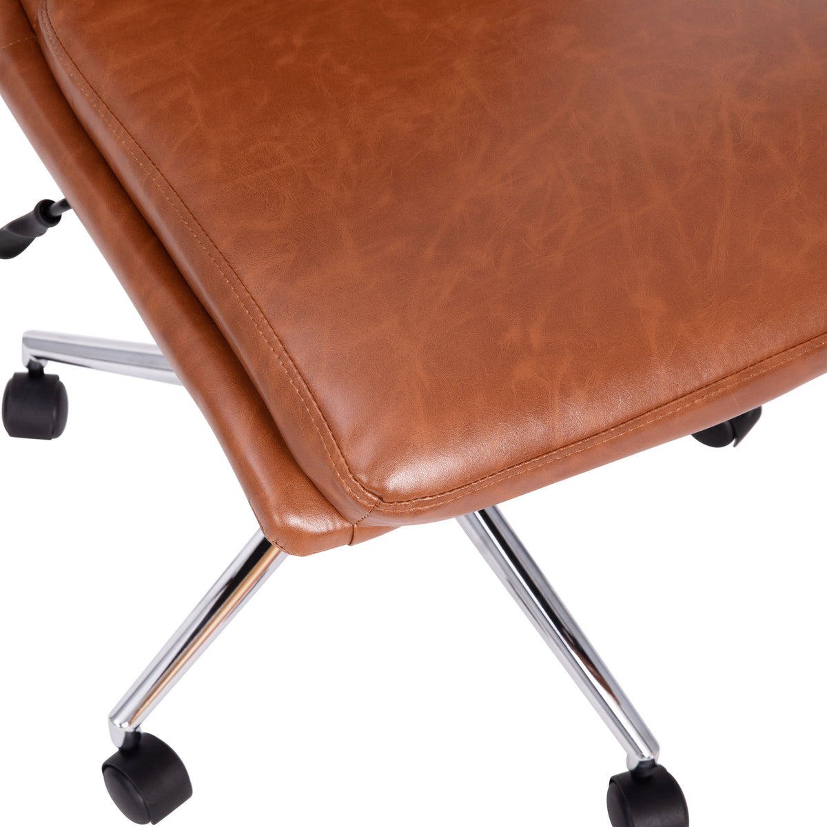 Brown |#| Mid-Back Armless Office Task Chair with Chrome 5-Star Base in Cognac LeatherSoft