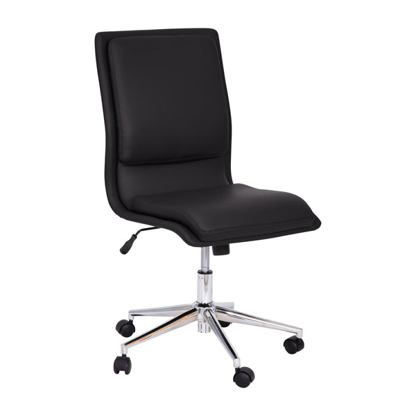 Black |#| Mid-Back Armless Office Task Chair with Chrome 5-Star Base in Black LeatherSoft