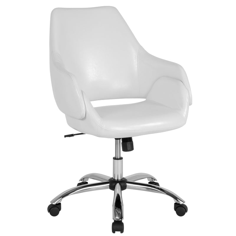White LeatherSoft |#| Home &Office Upholstered Mid-Back Chair w/Wrap Style Arms in White LeatherSoft