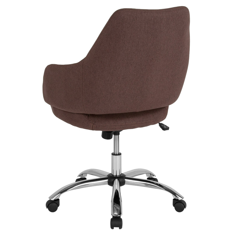 Brown Fabric |#| Home and Office Upholstered Mid-Back Chair with Wrap Style Arms in Brown Fabric