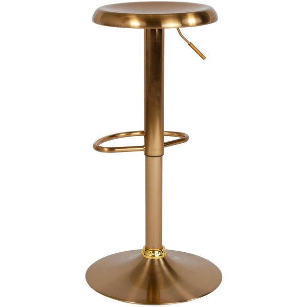 Gold |#| Adjustable Height Retro Barstool with Ergonomic Molded Seat in Gold Finish