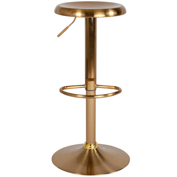 Gold |#| Adjustable Height Retro Barstool with Ergonomic Molded Seat in Gold Finish