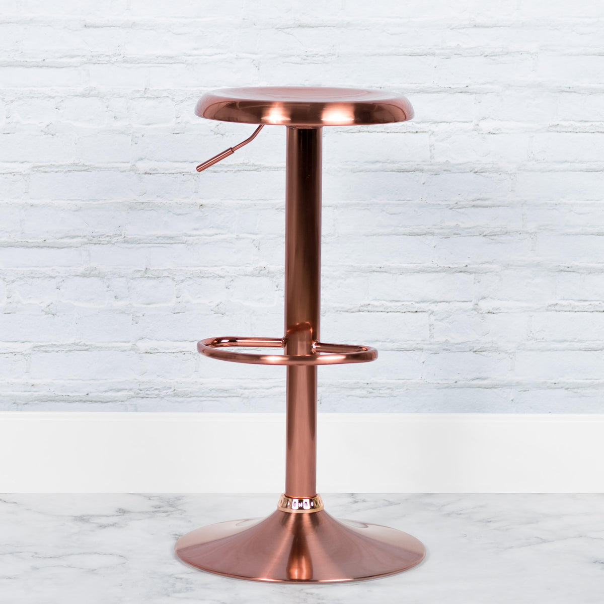 Rose Gold |#| Adjustable Height Retro Barstool with Ergonomic Molded Seat in Rose Gold Finish