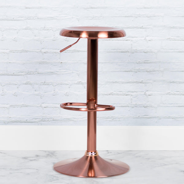 Rose Gold |#| Adjustable Height Retro Barstool with Ergonomic Molded Seat in Rose Gold Finish