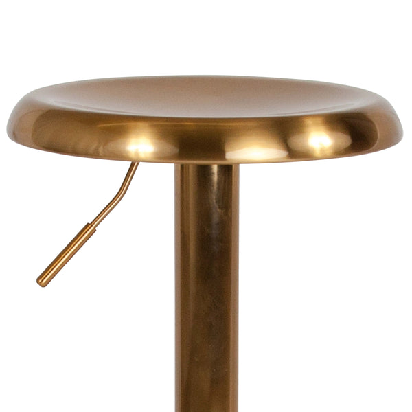 Gold |#| Adjustable Height Retro Barstool with Ergonomic Molded Seat in Gold Finish