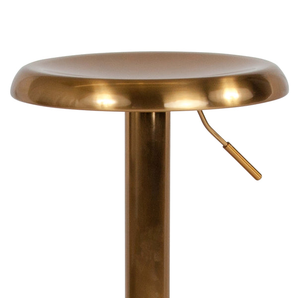 Gold |#| Adjustable Height Retro Barstool with Ergonomic Molded Seat in Gold Finish