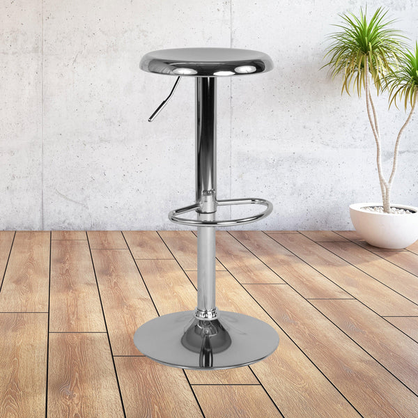 Chrome |#| Adjustable Height Retro Barstool with Ergonomic Molded Seat in Chrome Finish