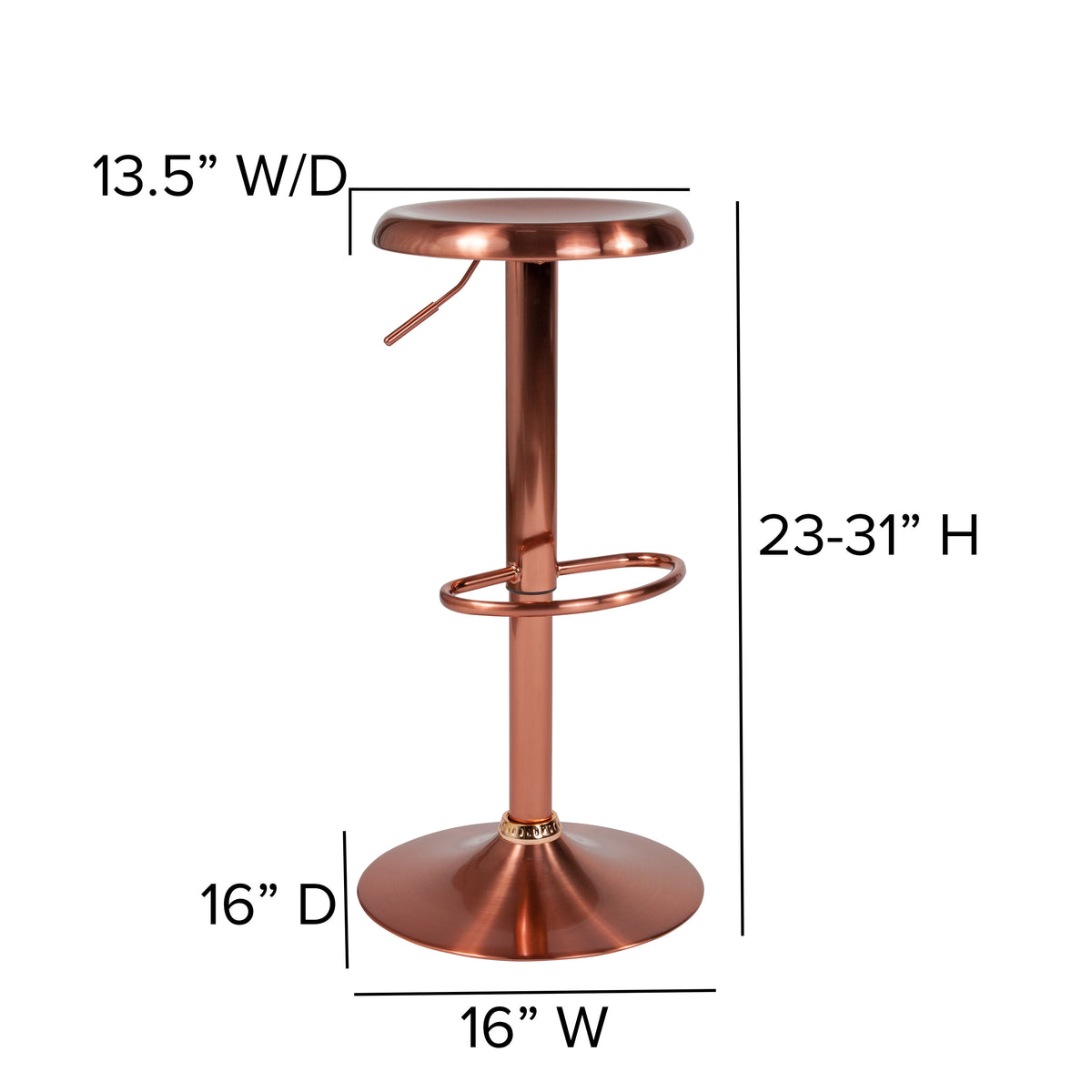 Rose Gold |#| Adjustable Height Retro Barstool with Ergonomic Molded Seat in Rose Gold Finish