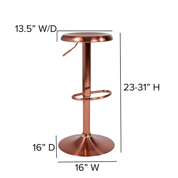 Rose Gold |#| Adjustable Height Retro Barstool with Ergonomic Molded Seat in Rose Gold Finish