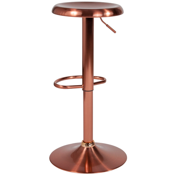 Rose Gold |#| Adjustable Height Retro Barstool with Ergonomic Molded Seat in Rose Gold Finish