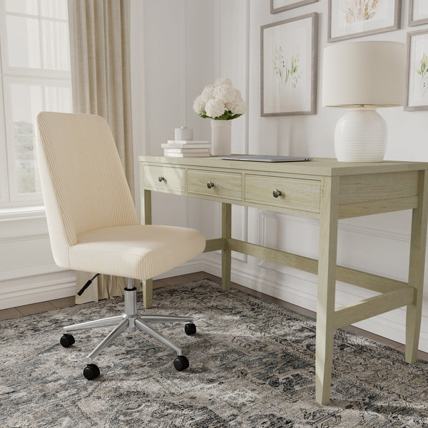 Beige Stripe Fabric/Polished Nickel Frame |#| Fabric Height Adjustable Swivel Home Office Chair - Beige Stripe/Polished Nickel