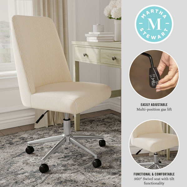 Beige Stripe Fabric/Polished Nickel Frame |#| Fabric Height Adjustable Swivel Home Office Chair - Beige Stripe/Polished Nickel