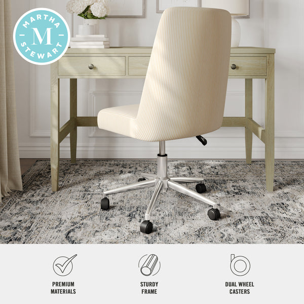 Beige Stripe Fabric/Polished Nickel Frame |#| Fabric Height Adjustable Swivel Home Office Chair - Beige Stripe/Polished Nickel