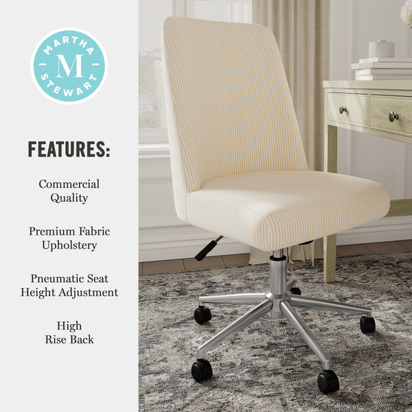 Beige Stripe Fabric/Polished Nickel Frame |#| Fabric Height Adjustable Swivel Home Office Chair - Beige Stripe/Polished Nickel