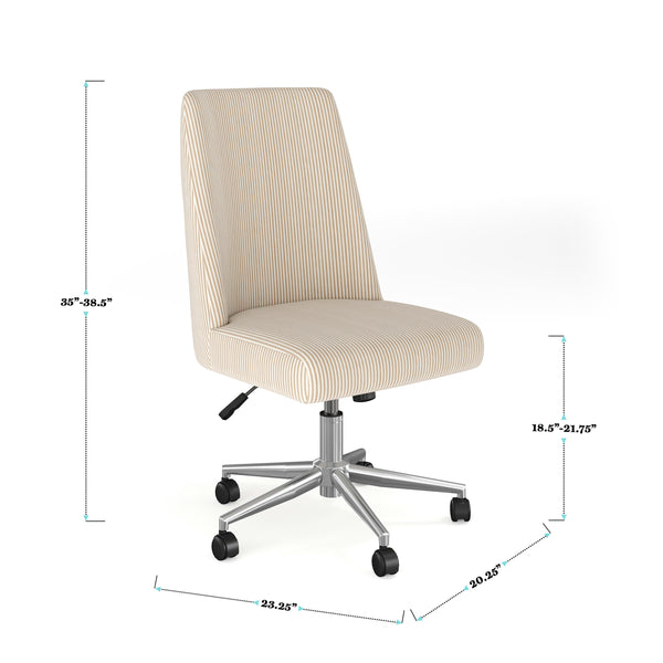 Beige Stripe Fabric/Polished Nickel Frame |#| Fabric Height Adjustable Swivel Home Office Chair - Beige Stripe/Polished Nickel