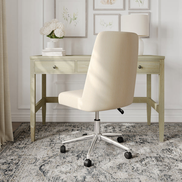 Beige Stripe Fabric/Polished Nickel Frame |#| Fabric Height Adjustable Swivel Home Office Chair - Beige Stripe/Polished Nickel
