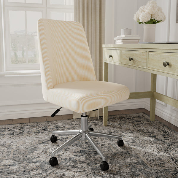Beige Stripe Fabric/Polished Nickel Frame |#| Fabric Height Adjustable Swivel Home Office Chair - Beige Stripe/Polished Nickel