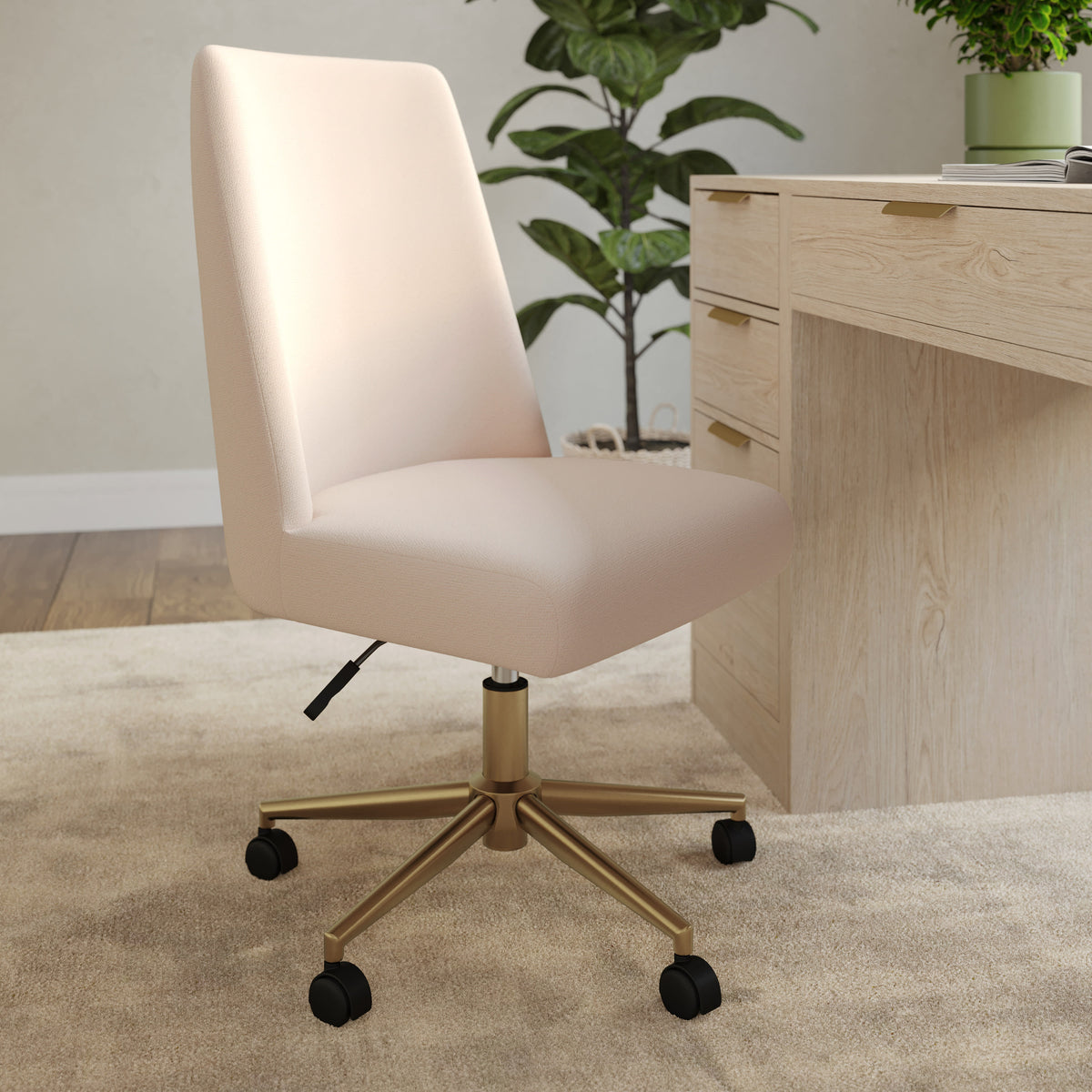 Conch Shell Fabric/Polished Brass Frame |#| Fabric Height Adjustable Swivel Home Office Chair - Conch Shell/Polished Brass