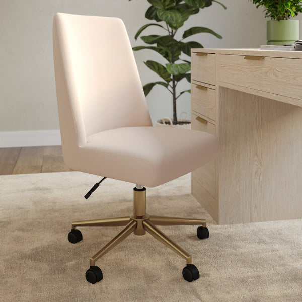 Conch Shell Fabric/Polished Brass Frame |#| Fabric Height Adjustable Swivel Home Office Chair - Conch Shell/Polished Brass