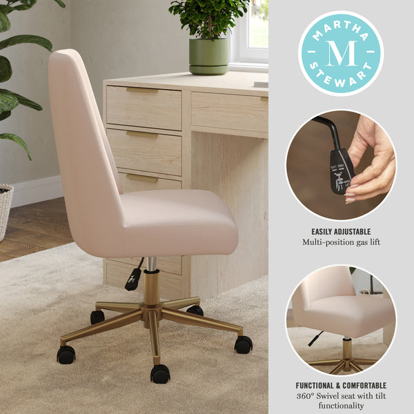 Conch Shell Fabric/Polished Brass Frame |#| Fabric Height Adjustable Swivel Home Office Chair - Conch Shell/Polished Brass