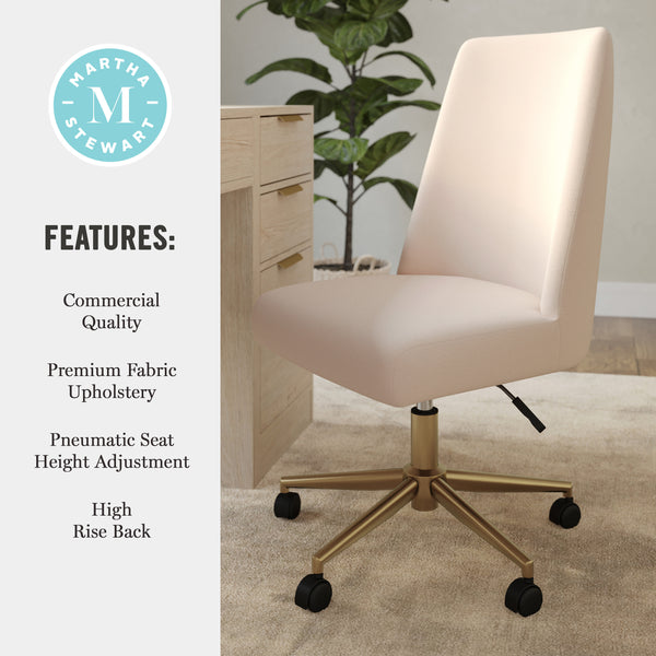 Conch Shell Fabric/Polished Brass Frame |#| Fabric Height Adjustable Swivel Home Office Chair - Conch Shell/Polished Brass