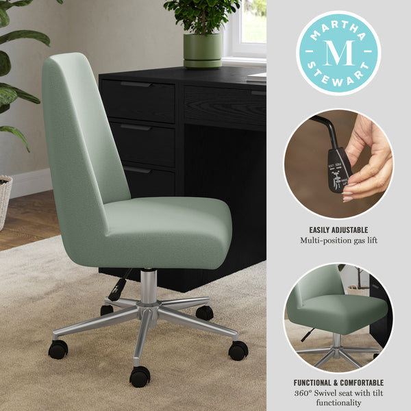 Sage Fabric/Polished Nickel Frame |#| Fabric Height Adjustable Swivel Home Office Chair - Sage/Polished Nickel