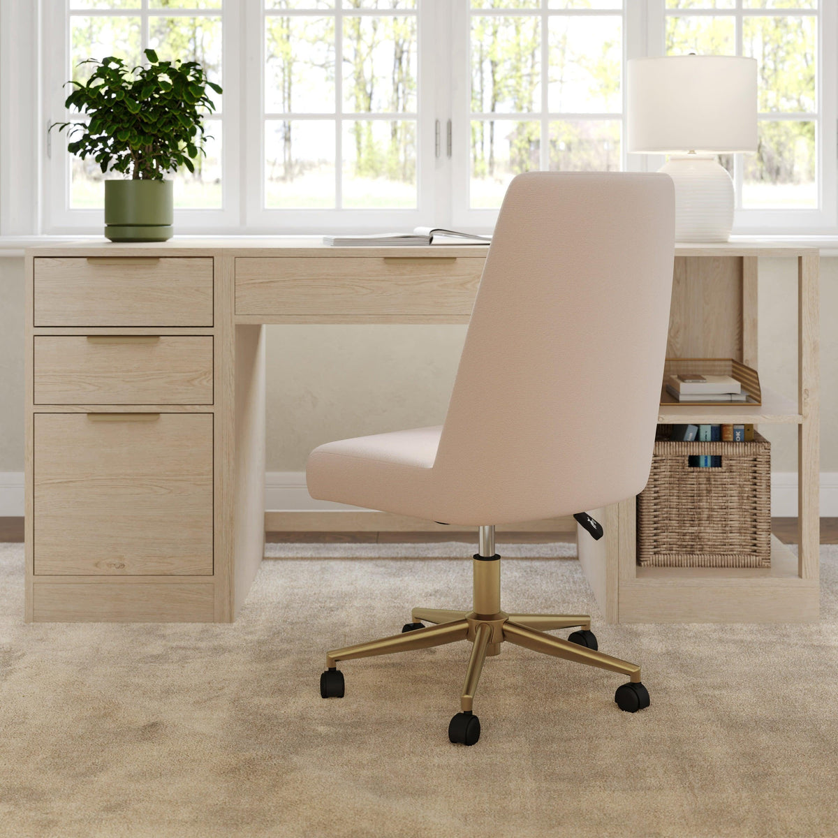 Conch Shell Fabric/Polished Brass Frame |#| Fabric Height Adjustable Swivel Home Office Chair - Conch Shell/Polished Brass